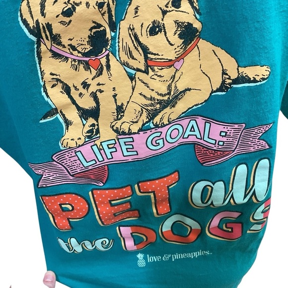 Love & Pineapples Women's M Medium Crewneck T-Shirt "Pet all the Dogs" Turquoise - Picture 6 of 7